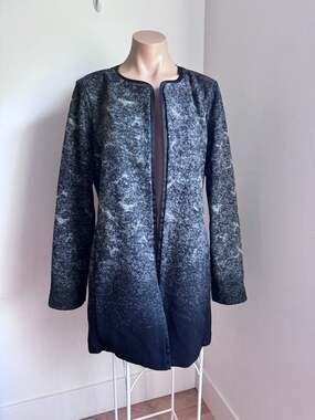 Eileen Fisher Ombré Boiled Wool Open Front Coat Black Gray Italian Petite L
